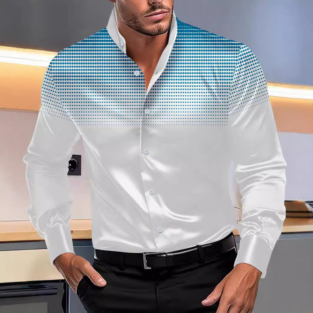 Four-sided Stretch Dotted Prints Daily Casual Stand Collar Long-sleeved Shirt - ShopWithusMarket