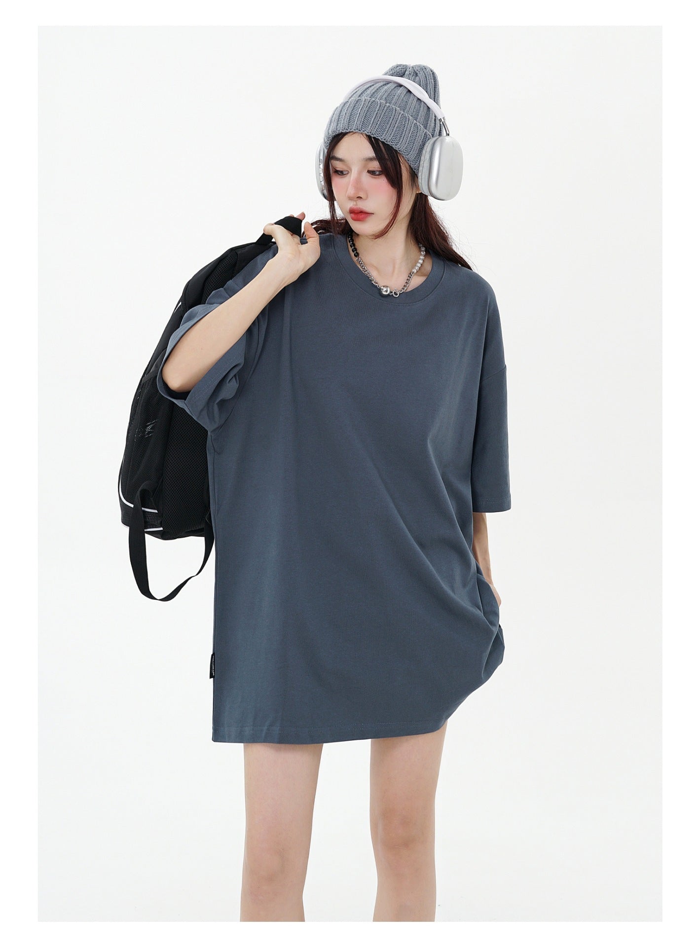 280g Pure Cotton Solid Color Short Sleeve American Casual Loose Shoulder T-shirt - ShopWithusMarket