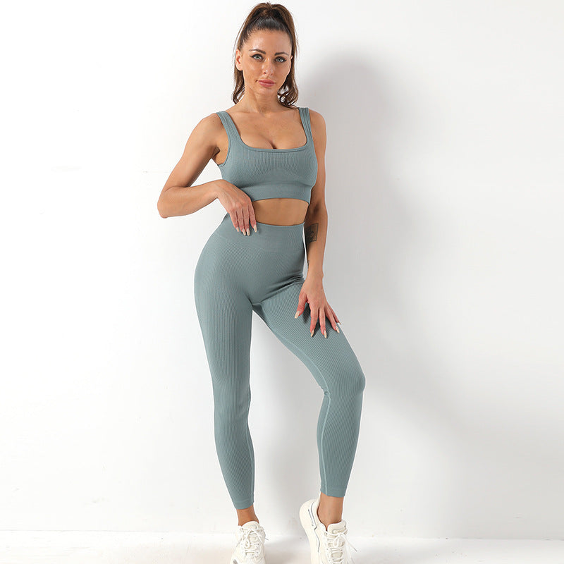 2pcs Thread Yoga Suit Seamless Bra And Butt Lifting High Waist Leggings Set For Women Sports Fitness Yoga Pants Sportswear Outfits Clothing - ShopWithusMarket