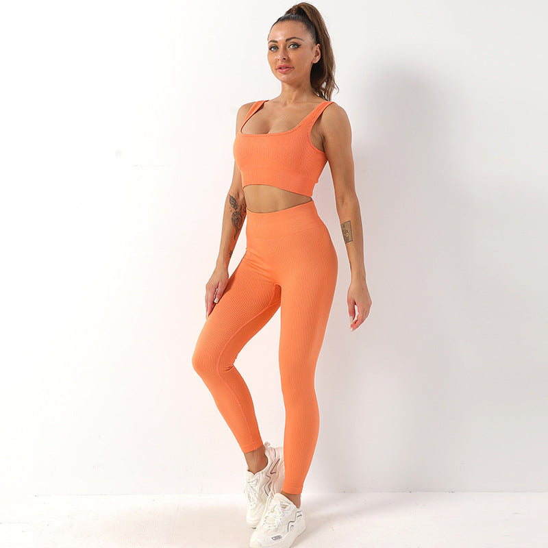 2pcs Thread Yoga Suit Seamless Bra And Butt Lifting High Waist Leggings Set For Women Sports Fitness Yoga Pants Sportswear Outfits Clothing - ShopWithusMarket