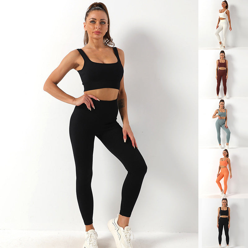 2pcs Thread Yoga Suit Seamless Bra And Butt Lifting High Waist Leggings Set For Women Sports Fitness Yoga Pants Sportswear Outfits Clothing - ShopWithusMarket