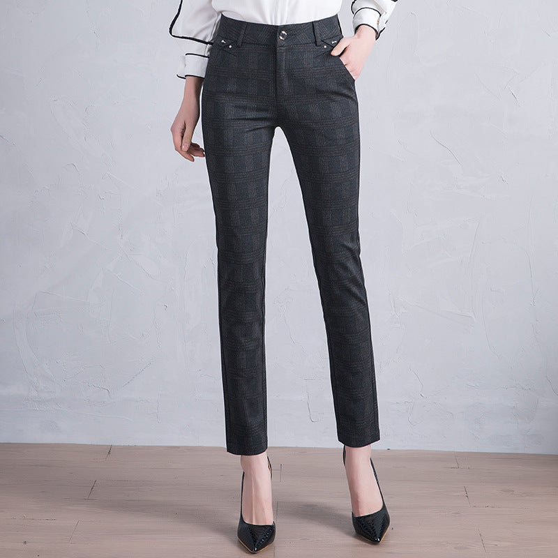 Fashionable And Simple Women's Straight-leg Plaid Suit Trousers - ShopWithusMarket