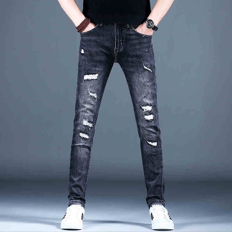 Ripped Fleece Padded Jeans Men's Stretch Casual Slim-fit Pants - ShopWithusMarket