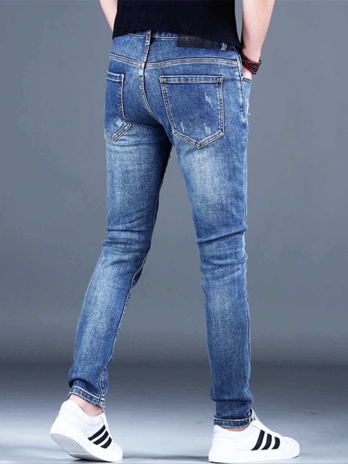 Ripped Fleece Padded Jeans Men's Stretch Casual Slim-fit Pants - ShopWithusMarket