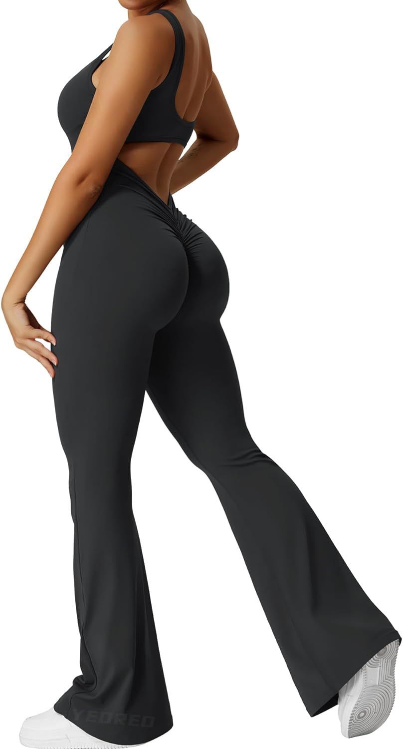 Yeoreo Women Workout Flare Jumpsuits Sexy Backless Gym Bodyc - ShopWithusMarket